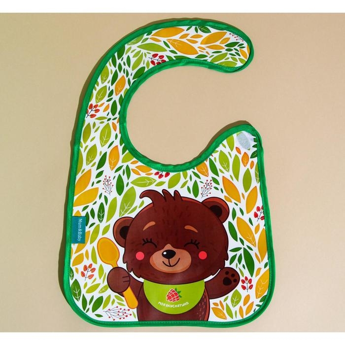 Нагрудник для кормления &laquo;Мишка&raquo; непромокаемый на липучке, с карманом
