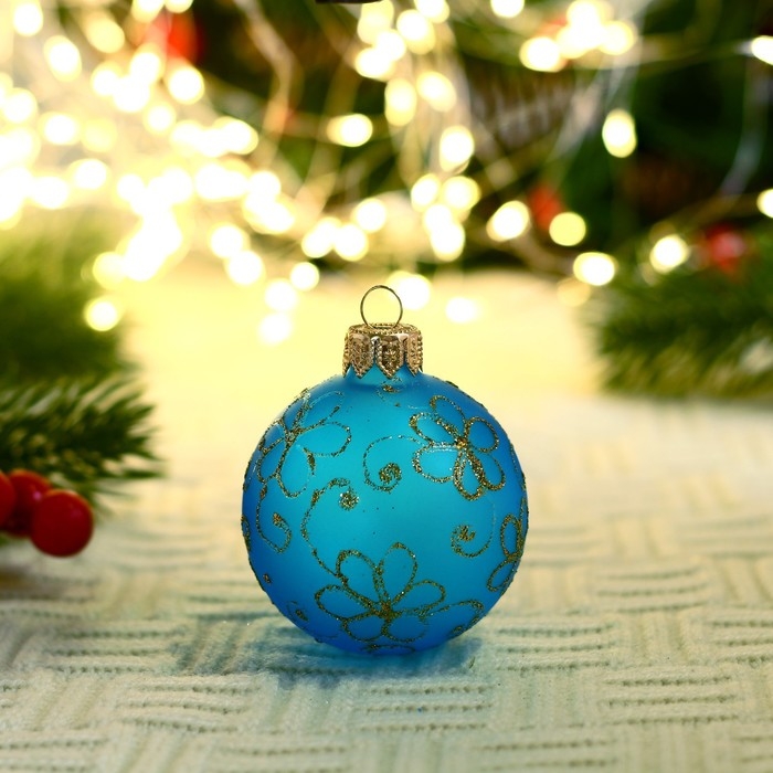 Ёлочный шар d-5 см "Блестящие ромашки" ручная роспись