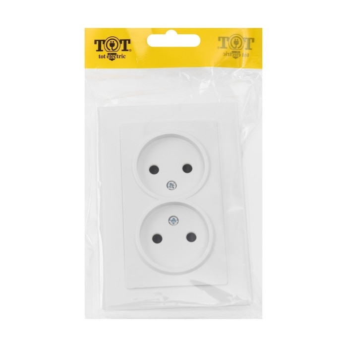 Розетка двухместная TOT Glossy Glass, 10 А, скрытая, без з/к, стекло, белая