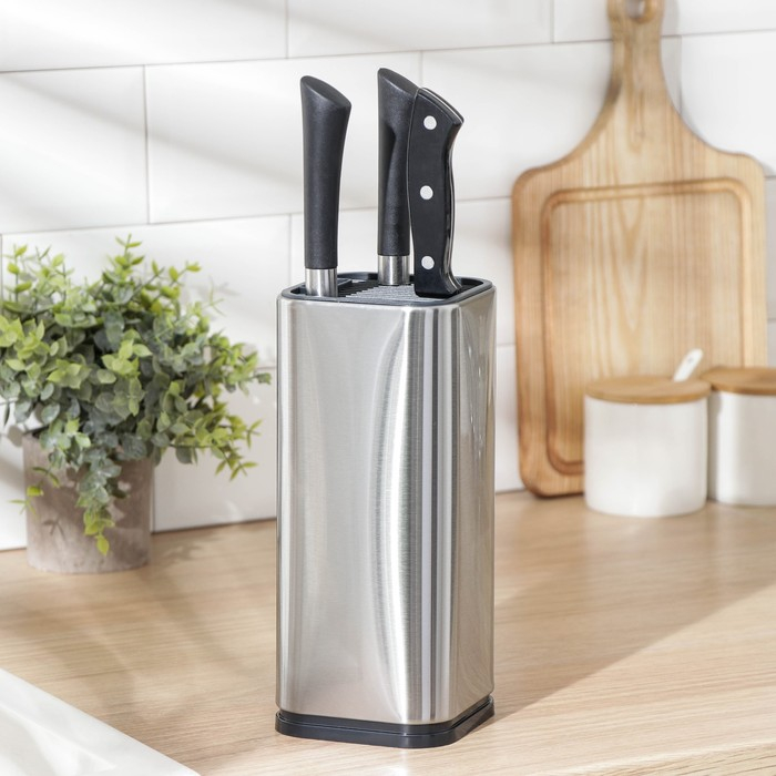 Подставка для ножей и ножниц Magistro &laquo;Металлик&raquo;, 10&times;10&times;23 см, цвет серебристый