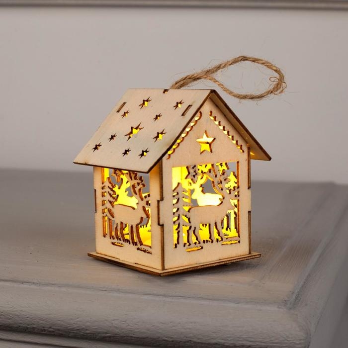 Ёлочная игрушка &laquo;Домик с оленем&raquo;, от батареек, свечение тёплое белое