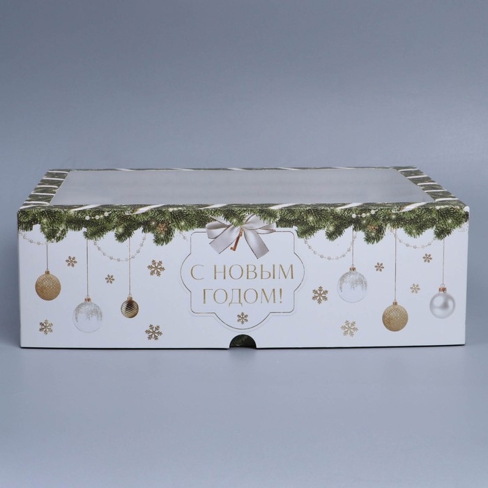 Коробка складная на 12 капкейков с окном &laquo;С Новым годом!&raquo; 32,8 х 25,6 х 10 см, Новый год