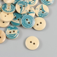 Пуговицы дерево для творчества 2 прокола "Морской прибой" набор 40 шт 1,5х1,5х0,4 см