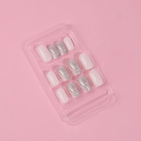 Накладные ногти &laquo;Zebra&raquo;, 24 шт, с клеевыми пластинами, форма мягкий квадрат, цвет белый/серебристый