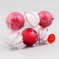 Набор шаров пластик d-8 см, 6 шт "Ночка" ёлочки, красный белый Набор шаров пластик d-8 см, 6 шт "Ночка" ёлочки, красный белый