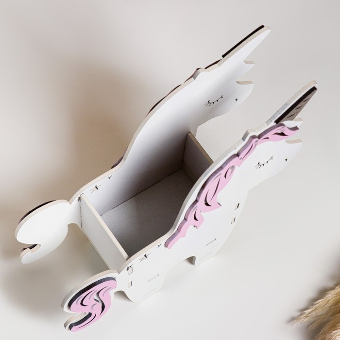 Кашпо деревянное 21.5&times;7&times;21 см уникальное "Единорог", белый розовый