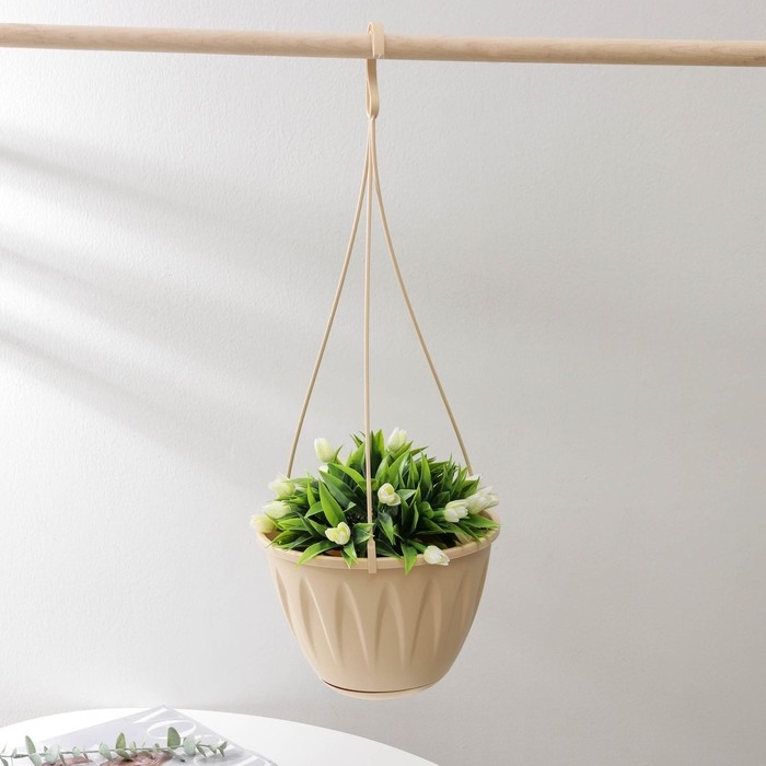 Кашпо для цветов подвесное «Алиция», 3 л, с поддоном, цвет белая глина Кашпо для цветов подвесное «Алиция», 3 л, с поддоном, цвет белая глина