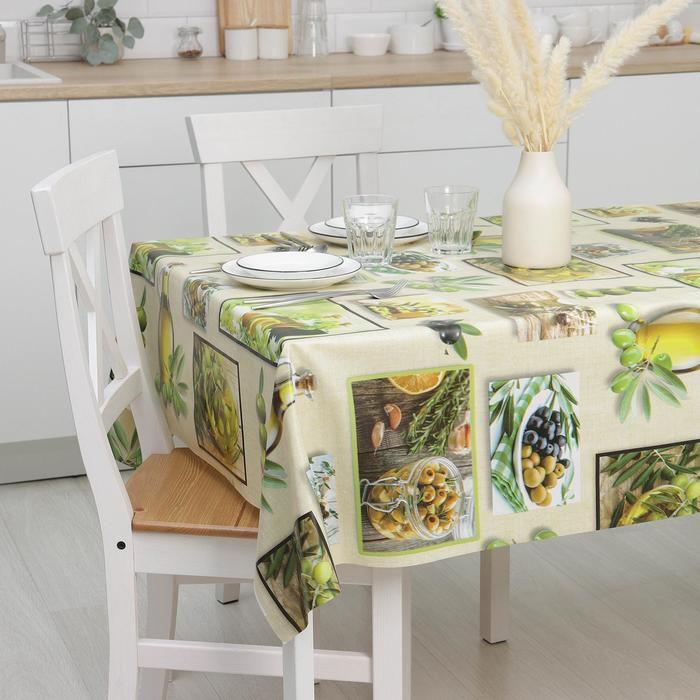 Клеёнка на стол Доляна &laquo;Оливки&raquo;, на тканевой основе, рулон 20 метров, ширина 137 см, общая толщина 0,22 мм, цвет зелёный