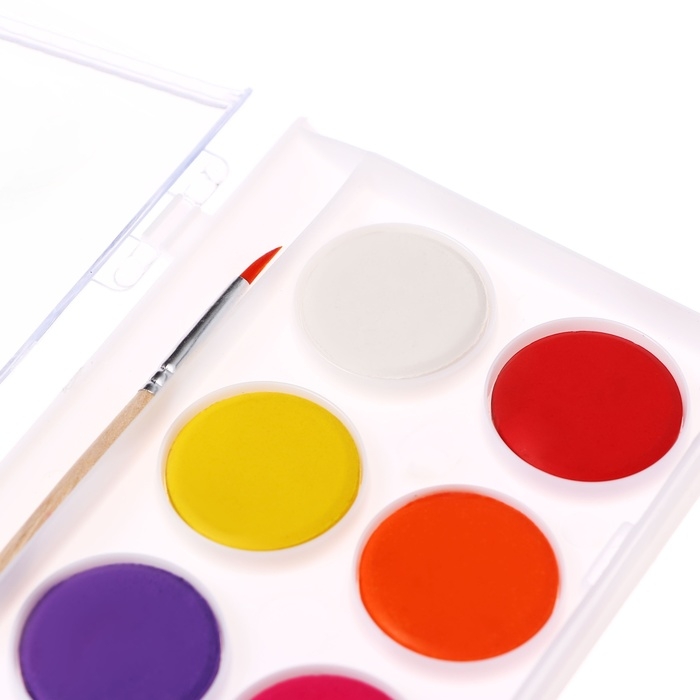 Краски акварельные 12 цветов, круглые, диаметр кюветы 28 мм, с кистью, пластиковый пенал, CALLIGRATA TOP Краски акварельные 12 цветов, круглые, диаметр кюветы 28 мм, с кистью, пластиковый пенал, CALLIGRATA TOP