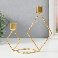 Подсвечник металл на 2 свечи "Геометрия. Ромбы" золото d=2,3 см 7,8х18х19 см