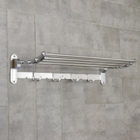 Полка откидная с держателем полотенец, 4 двойных крючка, 59,5&times;26&times;14 см, цвет хром