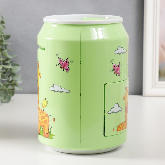 Копилка пластик "Банка. Жирафики" кодовый замок, звук АА зелёный 15х21 см