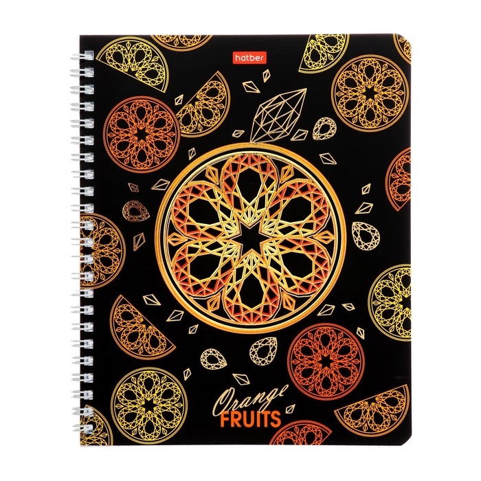 Тетрадь 96 листов в клетку на гребне Тетрадь 96 листов в клетку на гребне "Драгоценные фрукты", обложка мелованный картон, матовая ламинация, 3D фольга, блок 65, 4В, МИКС