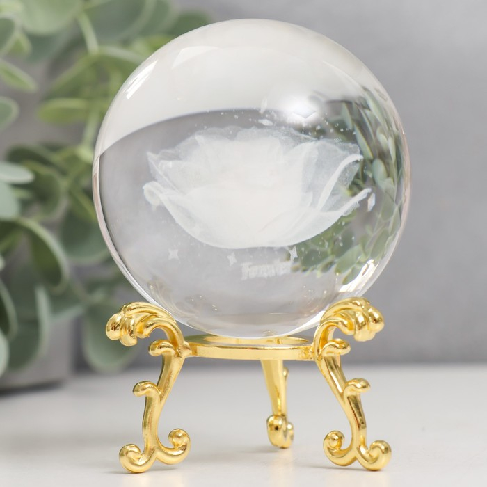 Сувенир стекло "Роза" d=6 см ажурная подставка 8,5х6х6см