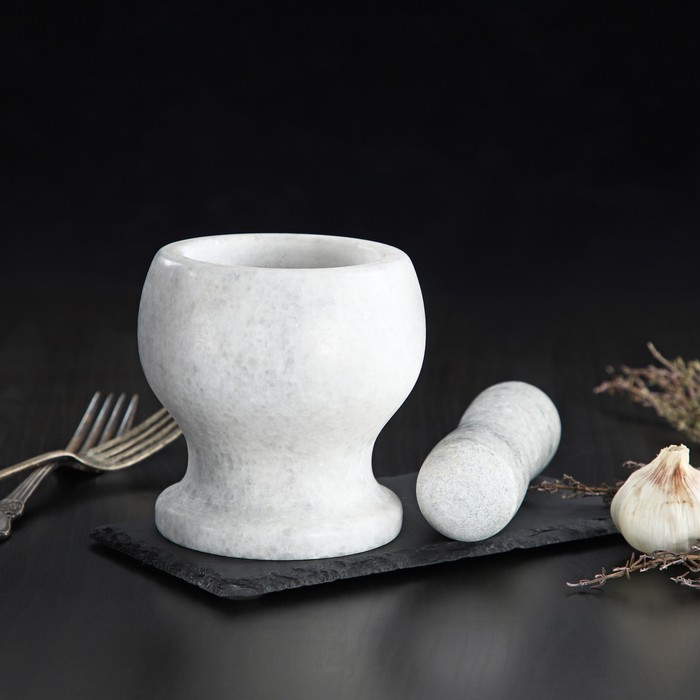 Ступка с толкушкой Magistro &laquo;Мрамор&raquo;, натуральный камень, цвет белый