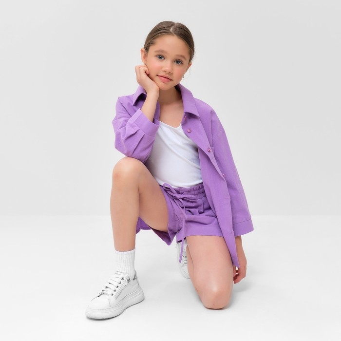 Костюм для девочки (рубашка и шорты) MINAKU, цвет сиреневый, рост 122-128 см