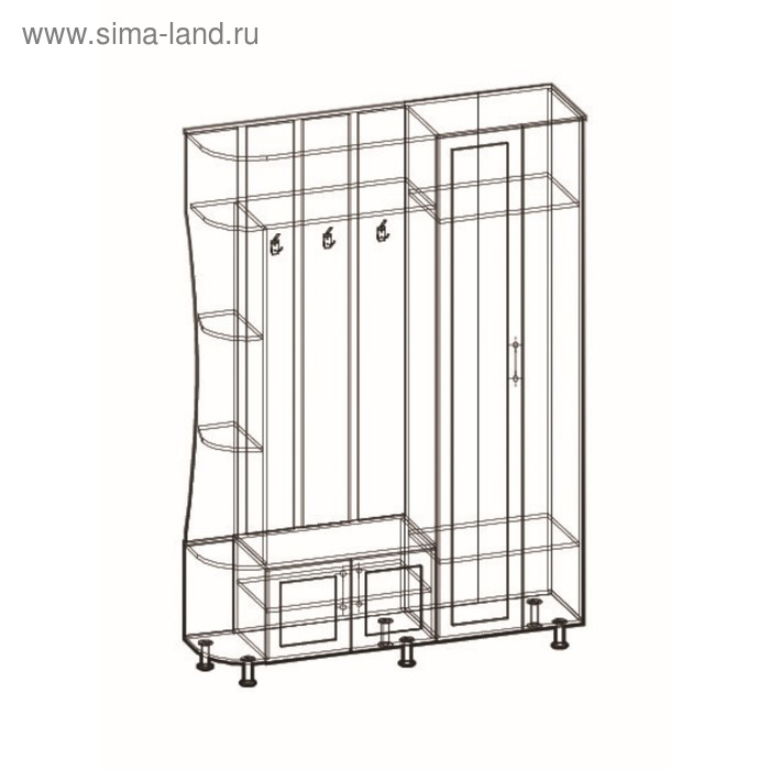 Прихожая Ксения -1 правая, 2150х1500х385, Венге/Дуб молочный