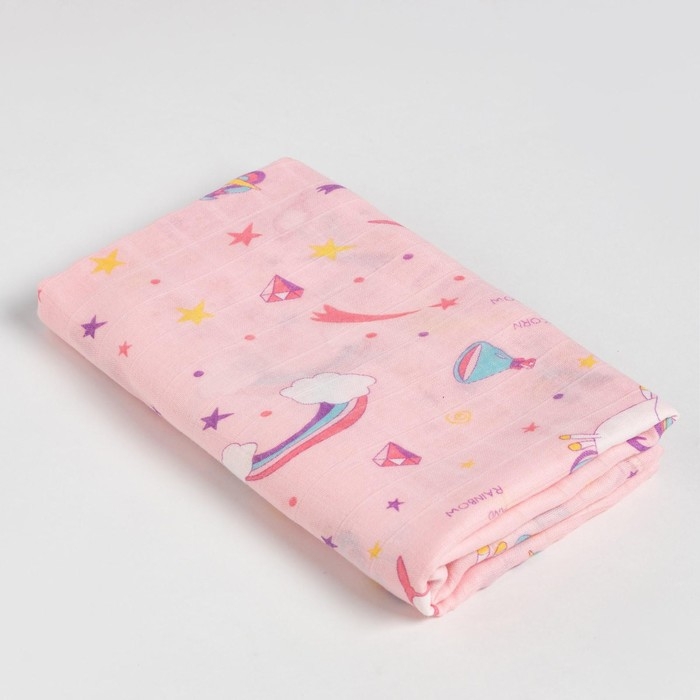 Пелёнка муслиновая Крошка Я &laquo;Единороги&raquo; 120х110 см, двухслойная, 70% бамбук, 30% хлопок