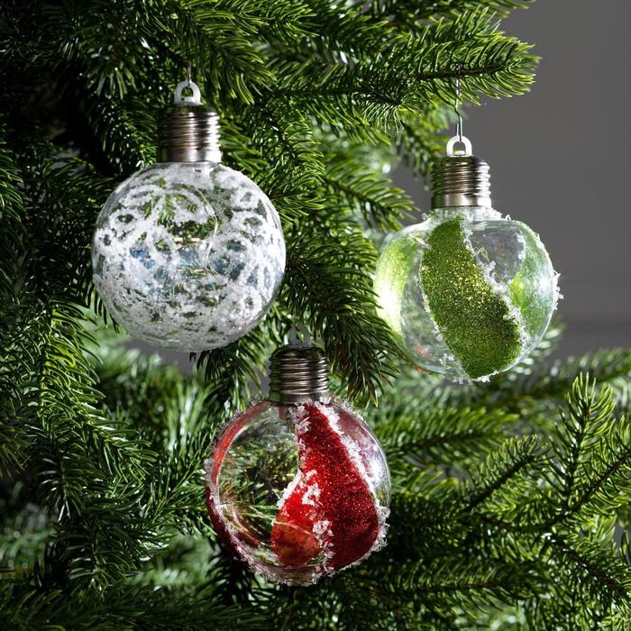 Набор ёлочных шаров &laquo;Шары с блёстками&raquo; 3 шт., батарейки, 5 LED, свечение белое