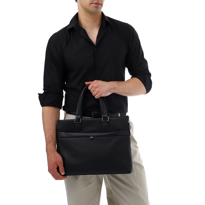 Сумка мужская деловая TEXTURA, 2 наружных кармана, цвет чёрный Сумка мужская деловая TEXTURA, 2 наружных кармана, цвет чёрный