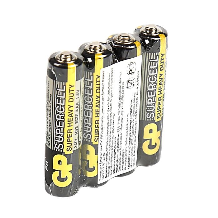 Батарейка солевая GP Supercell Super Heavy Duty, AAA, R03-4S, 1.5В, спайка, 4 шт. Батарейка солевая GP Supercell Super Heavy Duty, AAA, R03-4S, 1.5В, спайка, 4 шт.