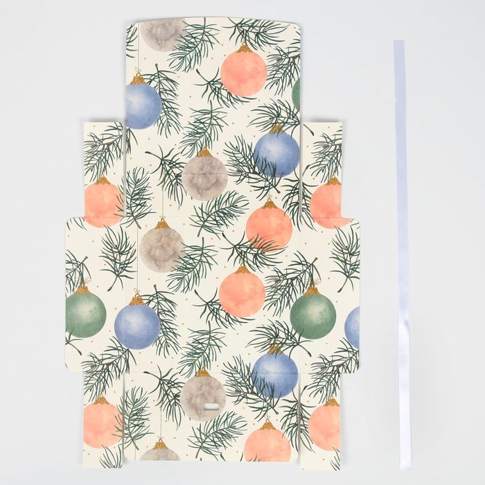 Коробка подарочная новогодняя складная двухсторонняя &laquo;Новогодние шары&raquo;, 20 х 18 х 5 см, Новый год