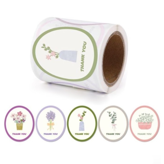 Наклейка бумага Наклейка бумага "Благодарность. Цветы в вазе" d=2,5 см 120 шт в рулоне 5,7х5,7х6 см