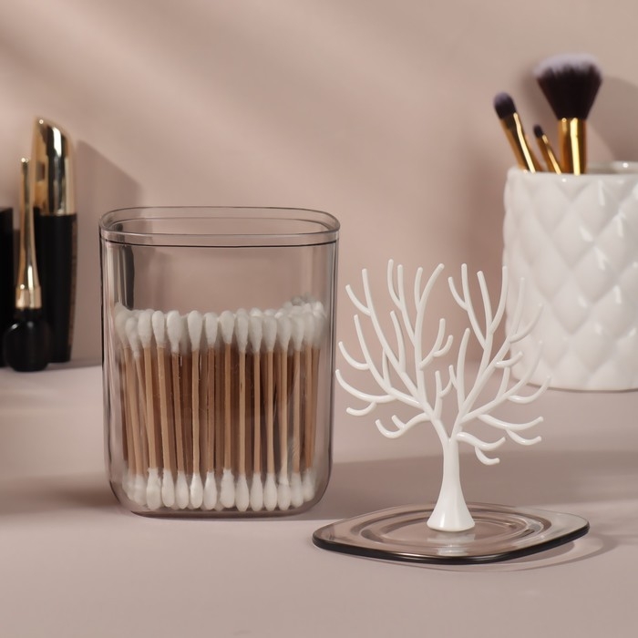 Органайзер для хранения &laquo;WOOD&raquo;, с крышкой, 9 &times; 10,8/20 см, в картонной коробке, цвет прозрачный/белый