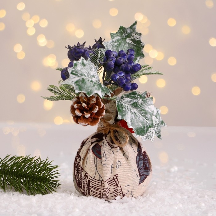 Декор Декор "Зимнее очарование" черника шишка в мешочке 14 см