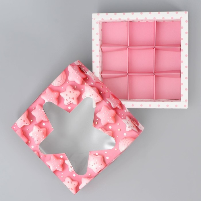 Коробка для конфет, кондитерская упаковка, 9 ячеек, &laquo;Сладости&raquo;, 14.7 х 14.7 х 3.5 см