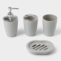 Набор для ванной «Эталон», 4 предмета: дозатор для мыла, мыльница, 2 стакана, 24×8×17 см, цвет серый Набор для ванной «Эталон», 4 предмета: дозатор для мыла, мыльница, 2 стакана, 24×8×17 см, цвет серый