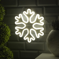 Неоновая вывеска «Снежинка» 30 см, батарейки ААх3 (не в комплекте), USB, свечение белое Неоновая вывеска «Снежинка» 30 см, батарейки ААх3 (не в комплекте), USB, свечение белое