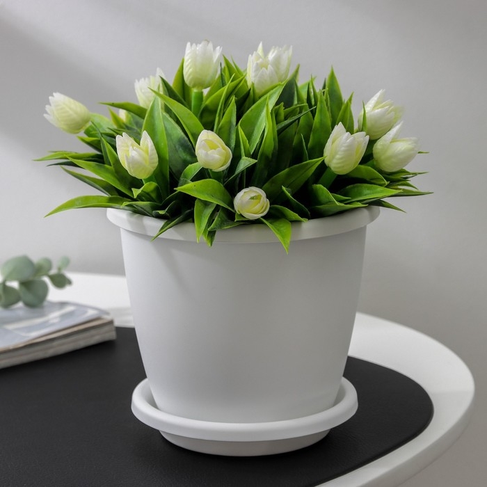 Горшок для цветов с поддоном &laquo;Афина&raquo;, 1,1 л, пластиковый, цвет белый