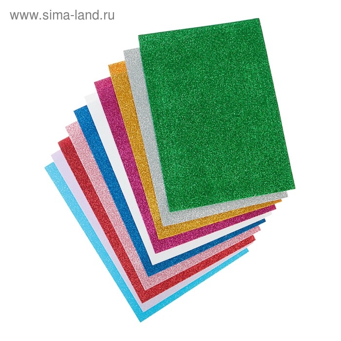 Фоамиран цветной, набор А4, 2 мм, deVENTE, 10 листов х 10 цветов, с блёстками Фоамиран цветной, набор А4, 2 мм, deVENTE, 10 листов х 10 цветов, с блёстками
