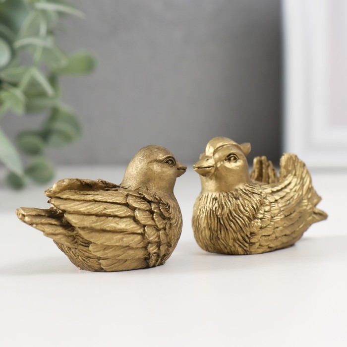 Нэцке полистоун бронза Нэцке полистоун бронза "Уточки-мандаринки" набор 2 шт 3,5х5,5х3 см