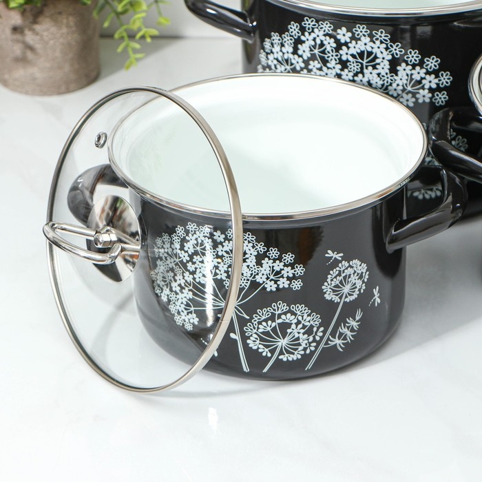 Набор эмалированных кастрюль &laquo;Ажур&raquo;, 3 предмета: 2.4 л, 3.4 л, 5 л, индукция