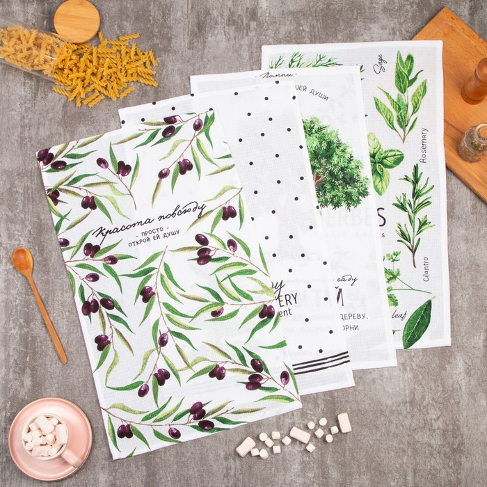 Набор кухонных полотенец Доляна &laquo;Красота повсюду&raquo;, 35х60см-4шт, 100% хлопок