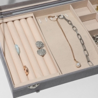 Подставка для украшений &laquo;Шкатулка&raquo; 5 рядов, 6 крючков, 8 ячеек, флок, 35&times;24,5&times;5, цвет серо-бежевый