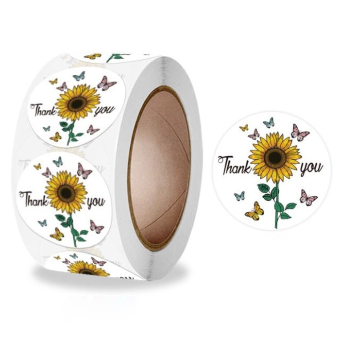 Наклейка бумага Наклейка бумага "Подсолнух. Благодарность" d=2,5 см 500 шт в рулоне 3х6,5х6,5 см