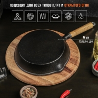 Сковорода чугунная Magma &laquo;Эко&raquo;, 23&times;3,5 см, с 2 сливами и съёмной деревянной ручкой