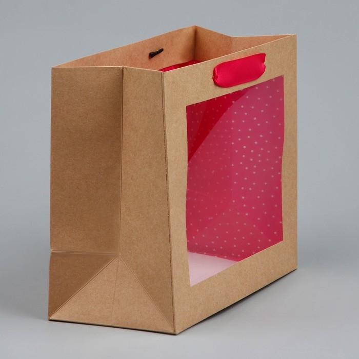 Пакет подарочный крафтовый с пластиковым окном, упаковка, «Фламинго», 24 х 20 х 11см Пакет подарочный крафтовый с пластиковым окном, упаковка, «Фламинго», 24 х 20 х 11см