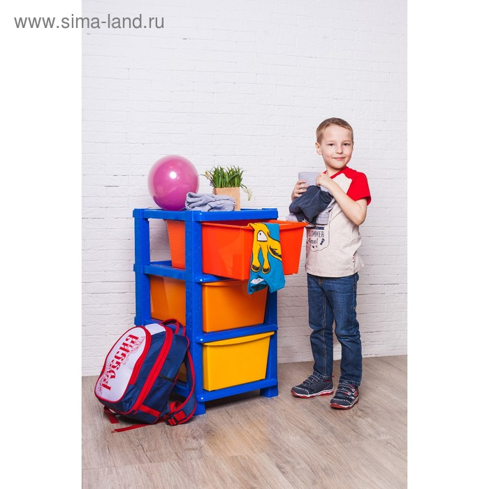 Комод детский №11, цвет синий, 3 секции