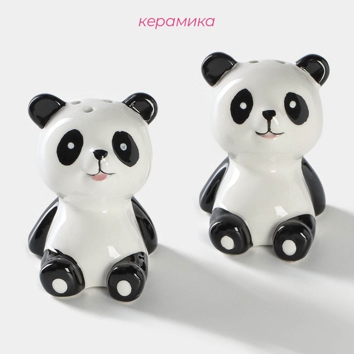 Набор для специй Доляна &laquo;Панда&raquo;, 2 предмета: солонка 40 мл, перечница 40 мл, цвет белый и чёрный