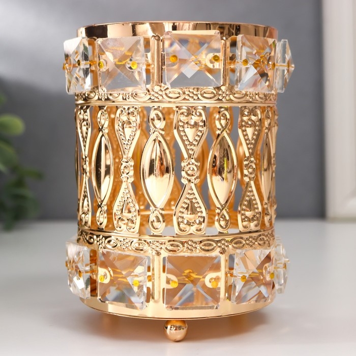 Подсвечник металл на 1 свечу "Бесконечная любовь" цилиндр золото 13х9х9 см