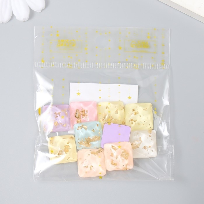 Декор для творчества пластик "Квадратики" фольга  набор 10 шт 1,6х1,6х0,7 см