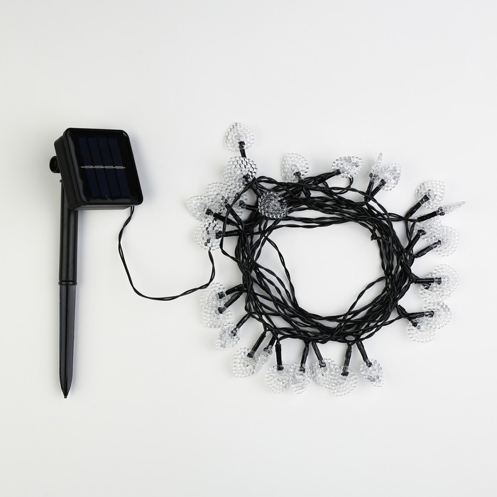 Гирлянда &laquo;Нить&raquo; 4.5 м с насадками &laquo;Сердца&raquo;, IP44, тёмная нить, 30 LED, свечение белое, 2 режима, солнечная батарея