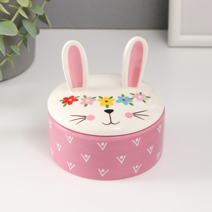 Шкатулка керамика Шкатулка керамика "Зайка с веночком" 10х10х10,3 см