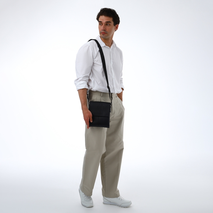 Сумка мужская через плечо TEXTURA, наружный карман, цвет чёрный