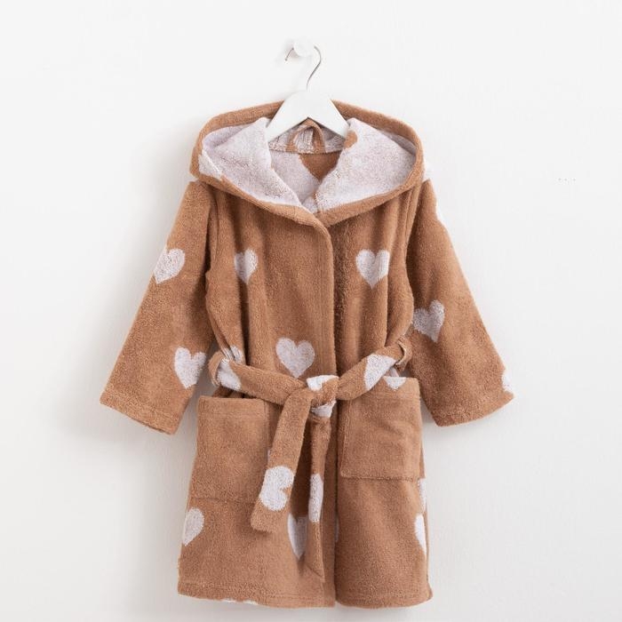 Халат махровый детский Крошка Я &laquo;Сердечки&raquo; размер 30, цвет мокко, 100% хлопок 360 г/м2