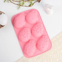 Силиконовая форма на Пасху &laquo;Зайцы и цыплята&raquo;, розовая